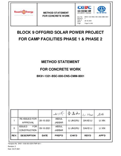 Pdf Method Statement For Concrete Work