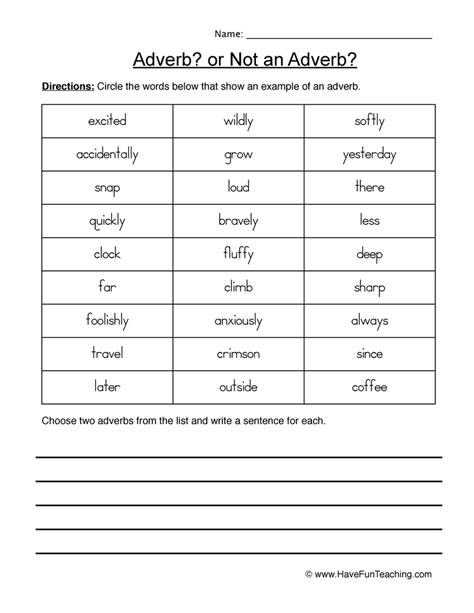 Adverb Worksheet For Grade