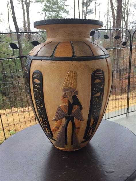 New Egyptian Museum Replica Isis , Horus & Anubis Vase By Kemet Art for Sale - Egypt Art Site