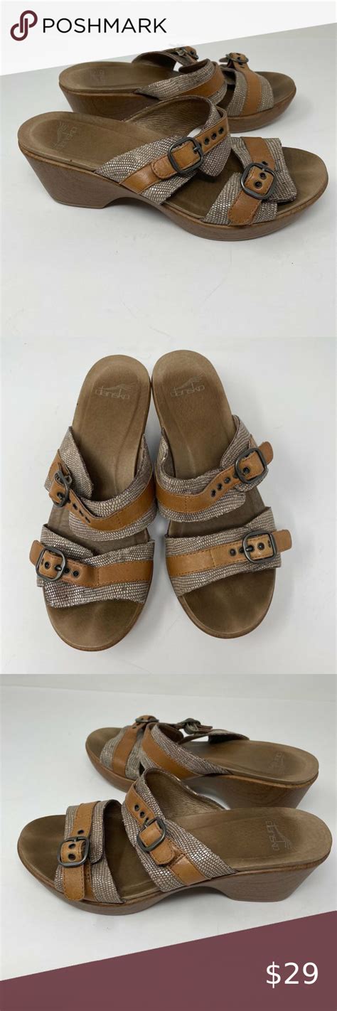 Dansko Jessie Sand Lizard Leather Slip On Sandals Wedges 39 Leather