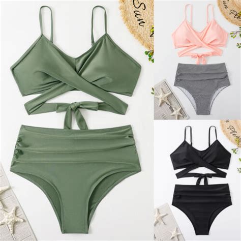 LF Women High Waist Bikini Sets Spaghetti Strap Sexy Swimsuit Two