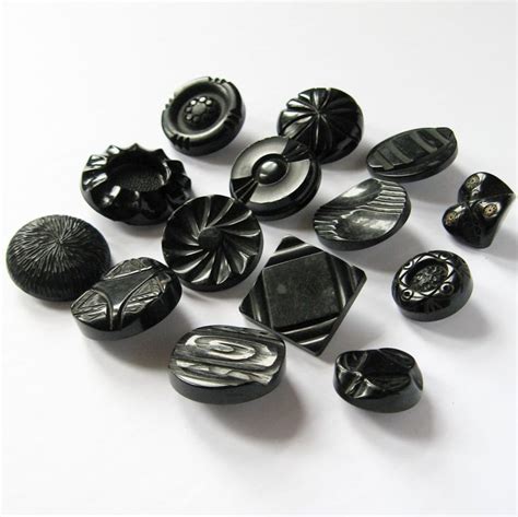 Lot Of 14 Black Shank Buttons Large 28 To 40 Mm Vintage Decorative Coat