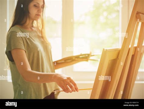 Painter In Atelier Stock Photo Alamy