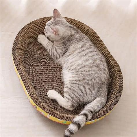 Oval Cat Scratcher Bed Corrugated Cardboard Cat Scratching Pad Scratching Bowl With Catnip Cat