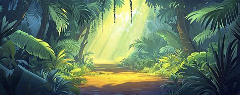 Lush Tropical Jungle Path With Sunlight Background Overgrown