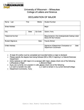 Fillable Online Uwm Declaration Of Major For Pdf Doc Registration