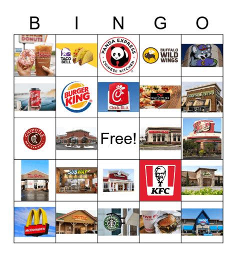 Restaurants Bingo Card