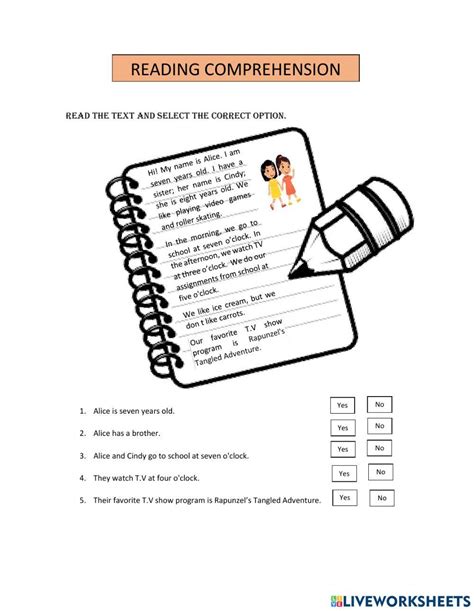 Reading Comprehension Live Worksheets