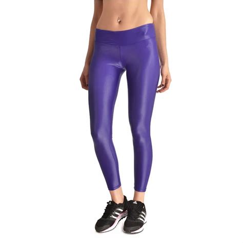 Moshiner Leggings Polyester Spandex Compression Gloss Pants Soft Tights With High Waist Plus