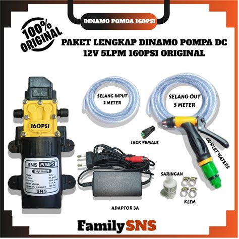 Paket Lengkap Dinamo Pompa Air DC 12v 160 Psi Alat Cuci Mobil Motor AC