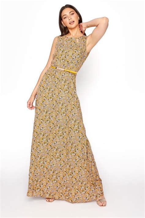 Lts Yellow Ditsy Sleeveless Fitted Maxi Dress Long Tall Sally