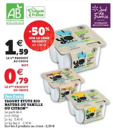 Promo Yaourt Tuv Bio Nature Ou Vanille Ou Citron Yeo Frais Chez Super