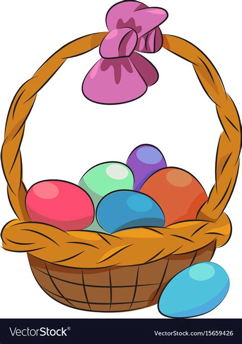 Cartoon Image Of Basket With Easter Eggs Icon Vector Image