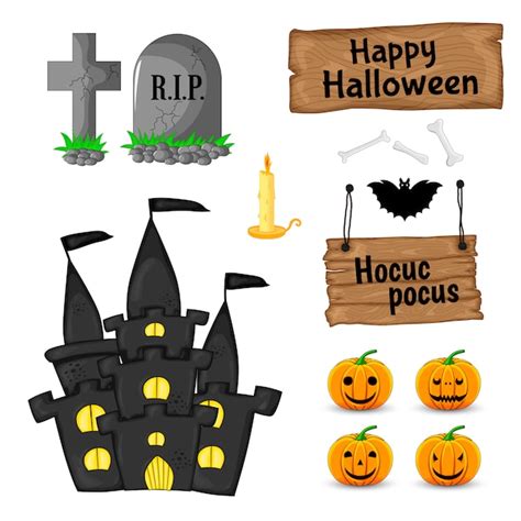 Premium Vector Halloween Set With Traditional Attributes On White