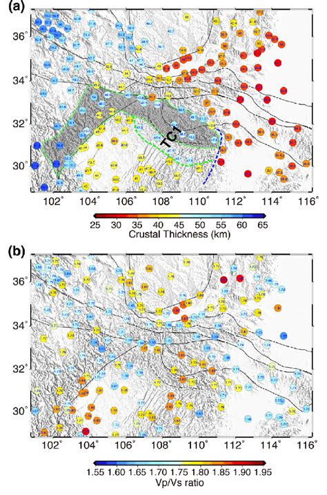 Crustal Thickness A And Vp Vs Ratio B Beneath The Stations Via H K