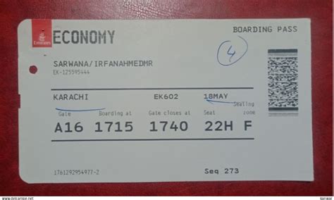 Cartes D Embarquement Emirates Airlines Passenger Boarding Pass