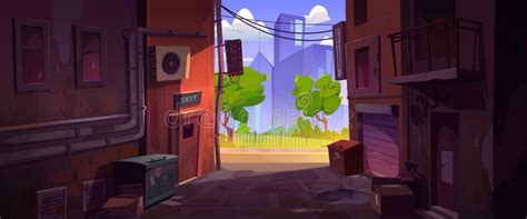 Empty Back Alley and City Street at Summer Day Stock Illustration ...