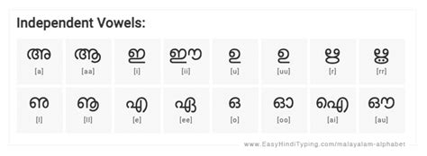 Malayalam Has 56 Letters 15 Vowels And 42 Consonants Letters