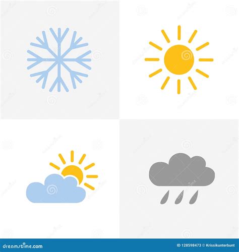 Weather Icons Set With Snowflake Sun Cloud And Rain Stock Vector