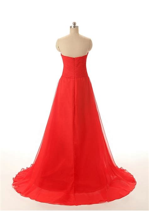 A Line Sweetheart Long Red Chiffon Prom Evening Formal Dresses Ed