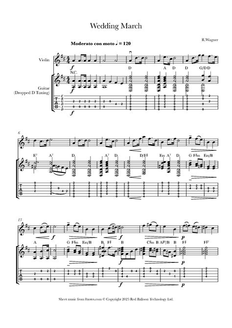 Wagner Richard Wedding March For Violin Guitar Duet Free Sheet