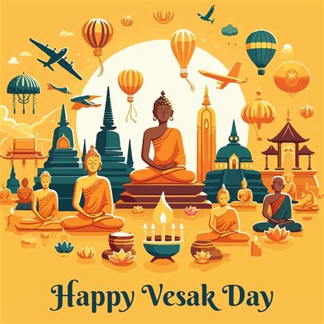 Premium Vector Happy Vesak Day Greetings Vector Illustration