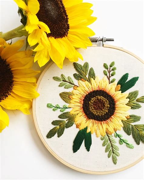 Sunflower Hand Embroidery Pattern Modern Embroidery Digital Etsy