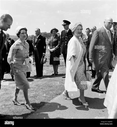 The Queen Mother And The Princess Royal At Epsom Hi Res Stock