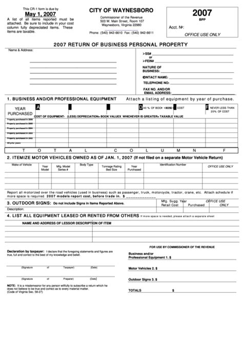 Form Cr Return Of Business Personal Property Waynesboro