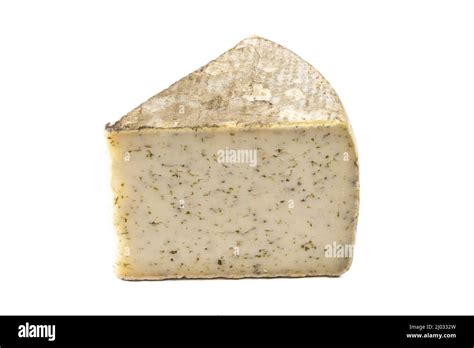 Garlic Tomme De Savoie Cheese Isolated On A White Background Stock