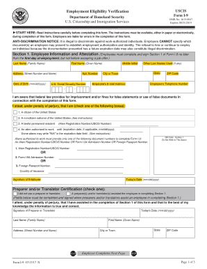 Fillable Online Employment Eligibility Verification Form I U S