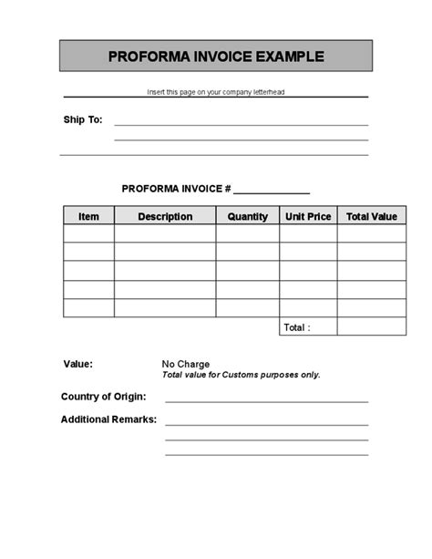 Proforma Invoice Template Example Free Download