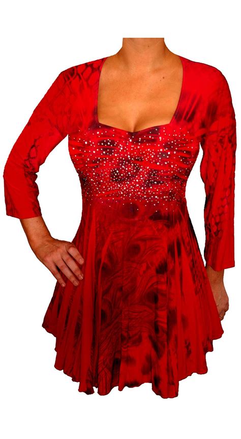 Funfash Plus Size Red Top Rhinestones Empire Waist Long Sleeves Womens