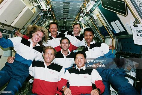 The crew of the shuttle Endeavor on STS-47. Jay Apt is center.... Photo ...