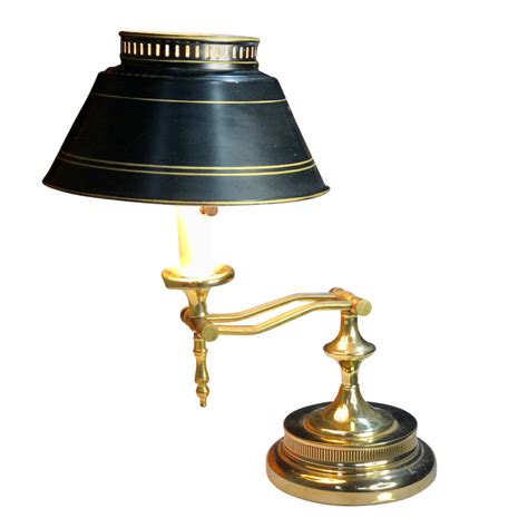 Vintage American Traditional Colonial Swing Arm Brass Table Lamp with Black Tin Shade - Scranton ...