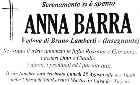 Cava De Tirreni Luned Scorso Le Esequie Di Anna Barra Vedova