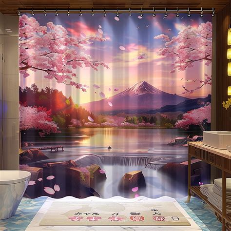 Hyperrealistic Blossom Landscape Shower Curtain Stunning Sunset