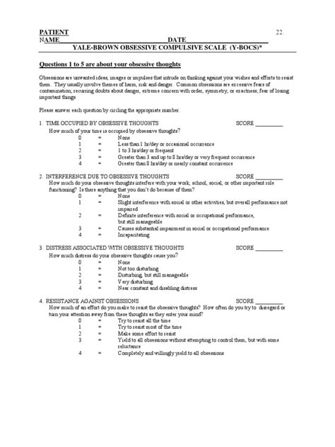 YBOCS Yale-Brown Obsessive Compulsive Scale For OCD | PDF | Obsessive ...