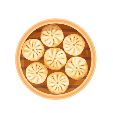 Premium Vector Dim Sum Traditional Chinese Dumplings In Bamboo Steamer Basket View From Above