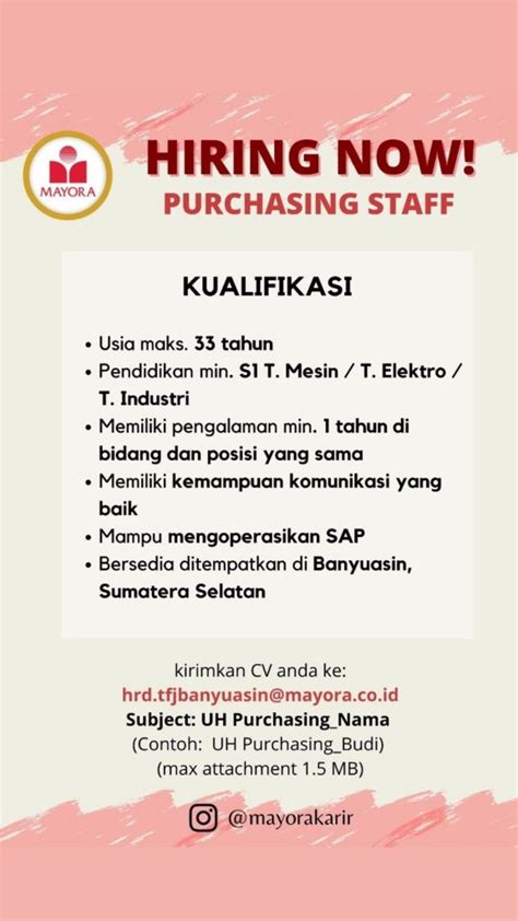 Purchasing Staff PT Mayora Indah IKA UM