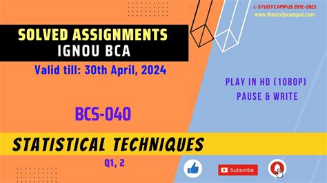 Bcs Solved Assignment Statistical Techniques Ignou Bca