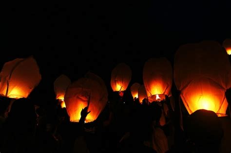 Premium Photo Illuminated Paper Lanterns Against Clear Sky At Night