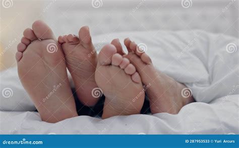 Couple Feet And Play In Bedroom In Home Relax In Peace And Rest In