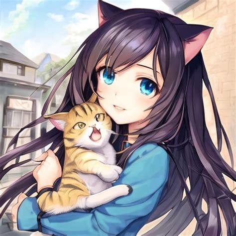 A Anime Girl Holding A Cat