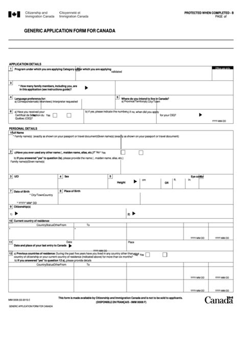 Fillable Form Imm 0008 Canada Generic Application Printable Pdf