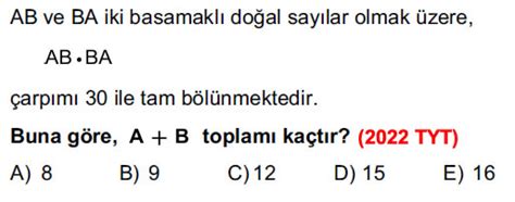 Sayılar ve Temel Kavramlar Çıkmış Sorular Doğru Tercihler