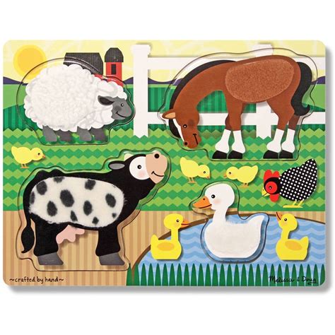 Melissa & Doug Farm Animals Touch and Feel Textured Wooden Puzzle ...