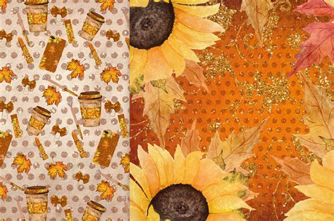 Fall Digital Papers Sunflower Papers Autumn Paper Pack A