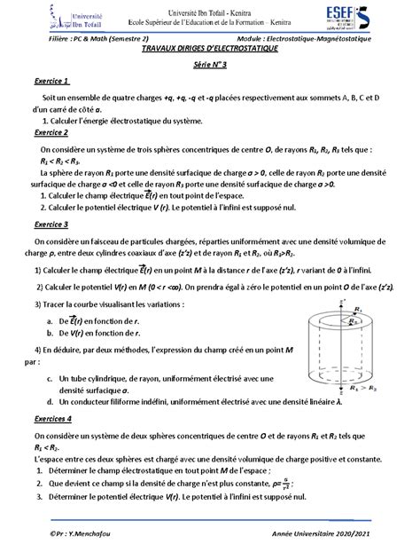 Td Electro Magn To Cour Fili Re Pc Math Semestre Module