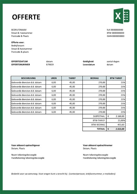 Voorbeeld Offerte Excel X Professionele Voorbeelden Offerte